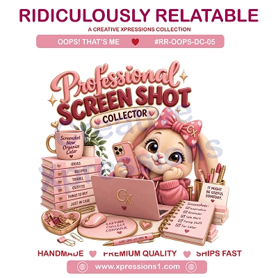 Cute bunny holding a phone with laptop, planners and saved screenshots featuring the phrase “Professional Screenshot Collector.”